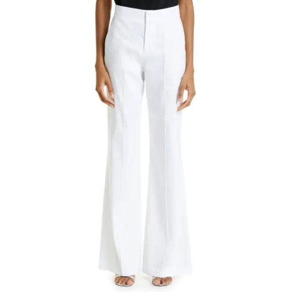 Alice + Olivia Dylan High Waisted Linen Blend Wide Leg Pants White Size 4 - Picture 1 of 9